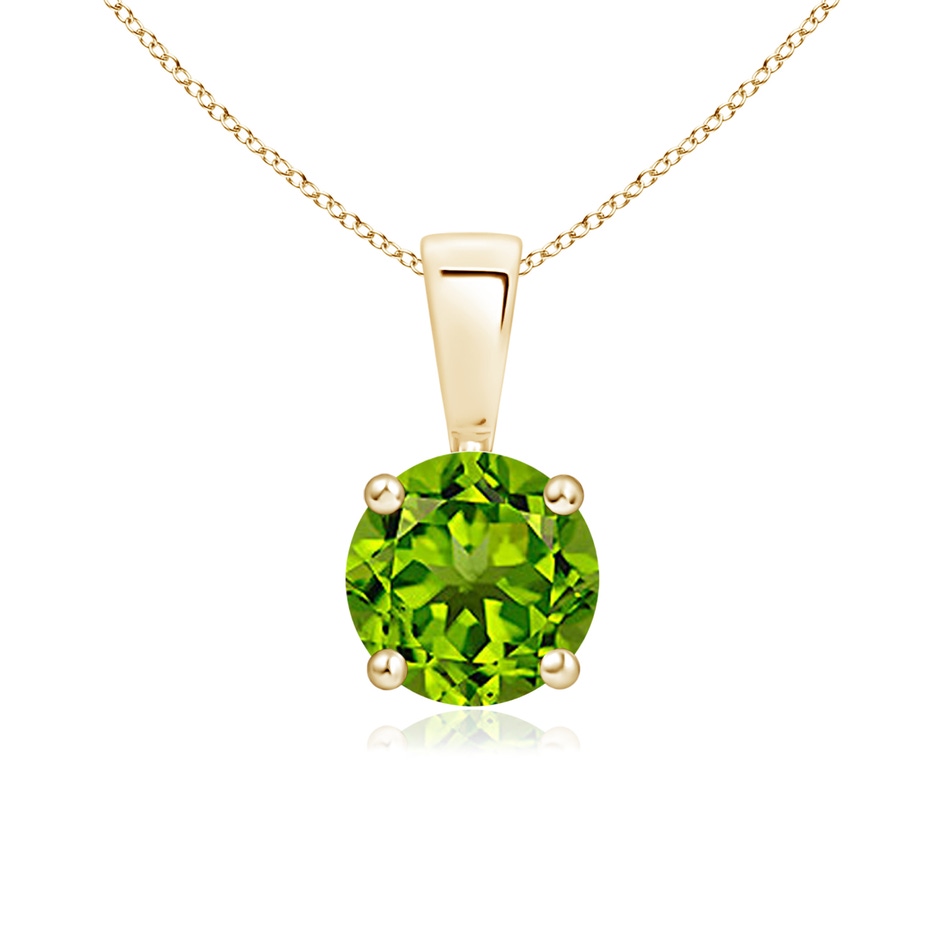 6mm AAAA Classic Prong-Set Round Peridot Solitaire Pendant in Yellow Gold 
