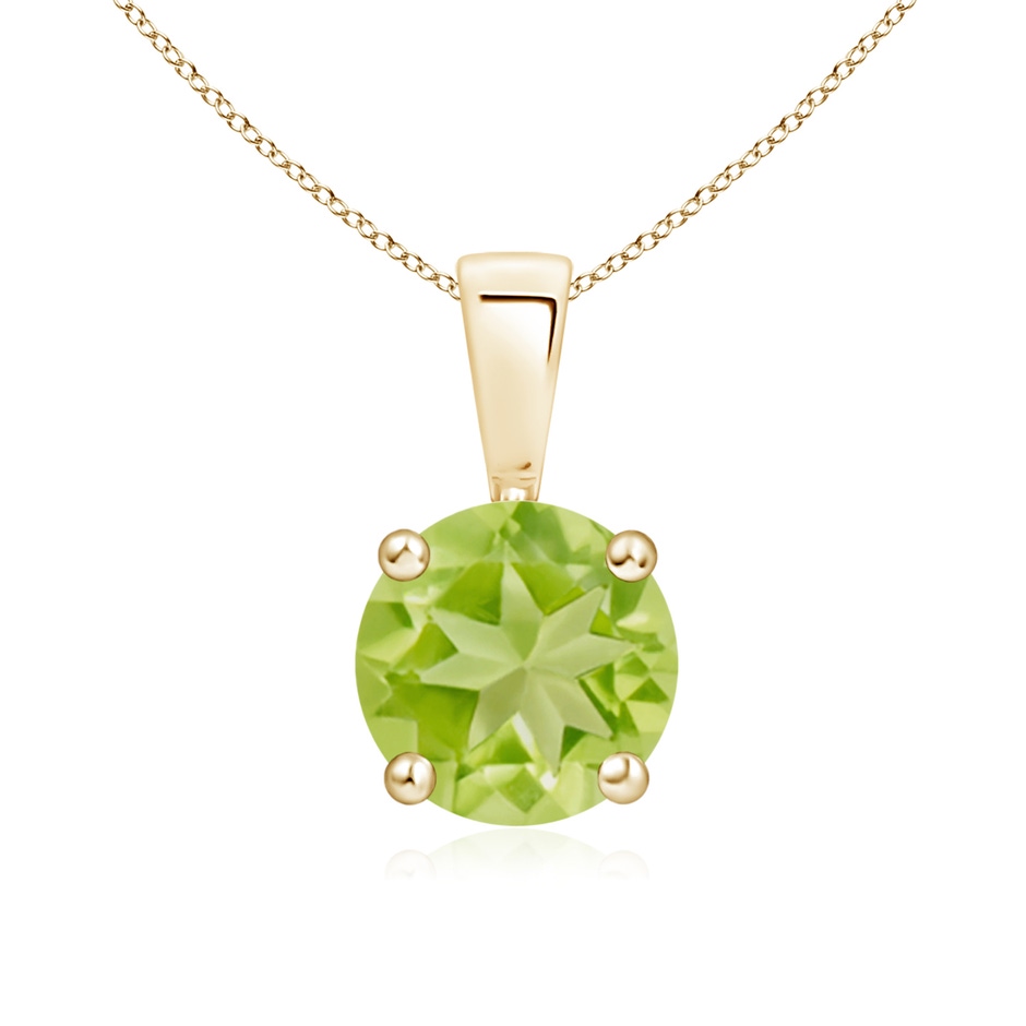 7mm AA Classic Prong-Set Round Peridot Solitaire Pendant in Yellow Gold 
