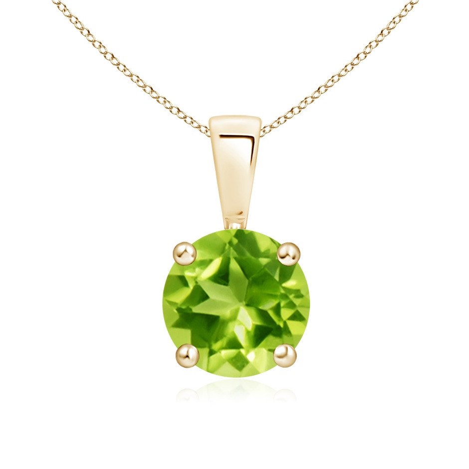 7mm AAA Classic Prong-Set Round Peridot Solitaire Pendant in Yellow Gold 