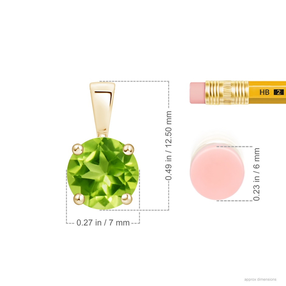 7mm AAA Classic Prong-Set Round Peridot Solitaire Pendant in Yellow Gold ruler
