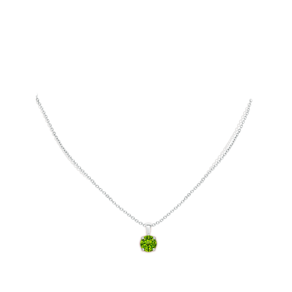 7mm AAAA Classic Round Peridot Solitaire Pendant in 18K White Gold Body-Neck