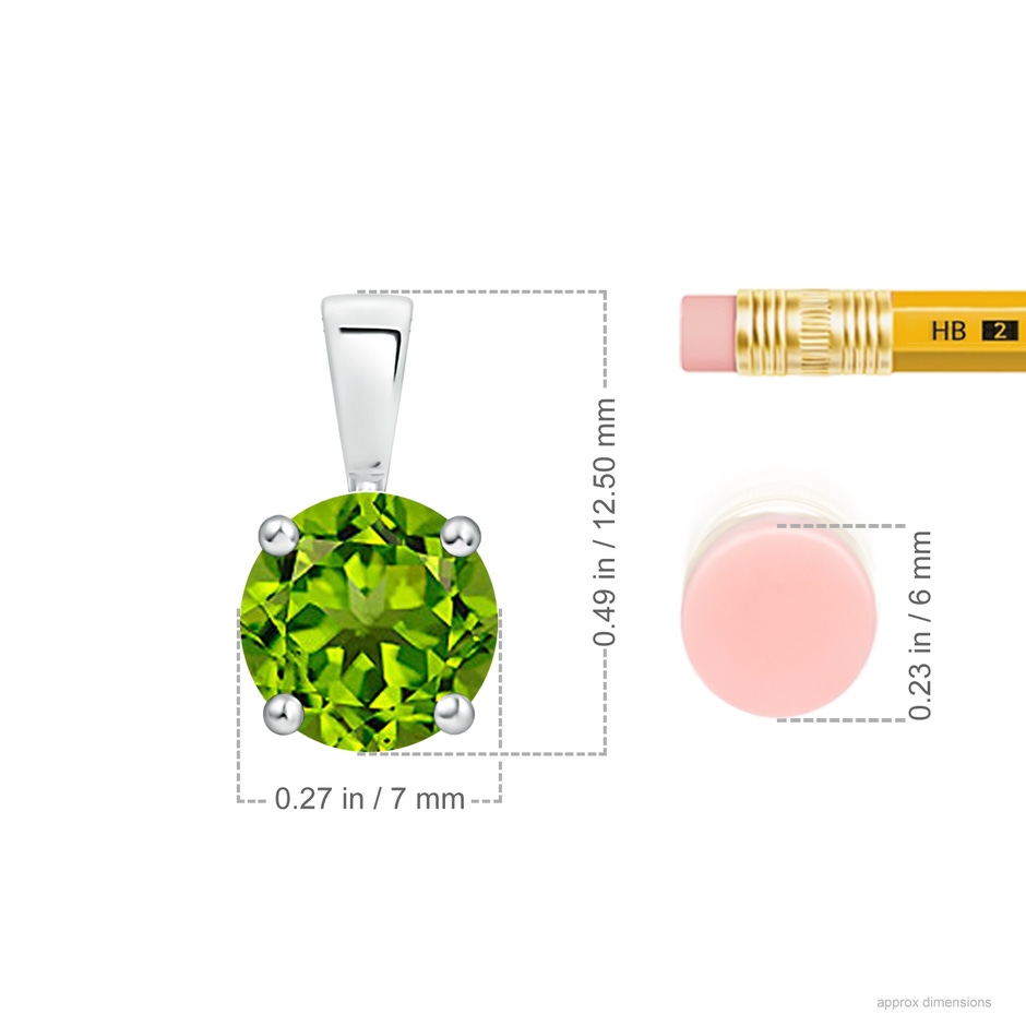7mm AAAA Classic Prong-Set Round Peridot Solitaire Pendant in P950 Platinum ruler