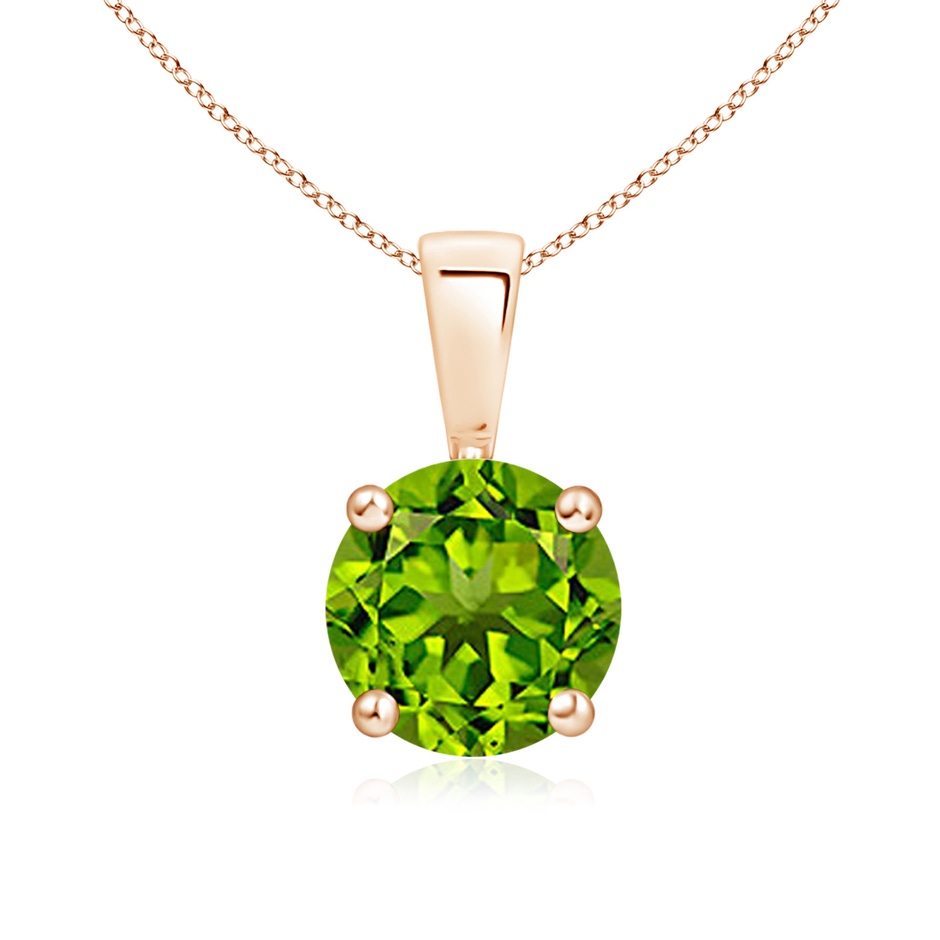 7mm AAAA Classic Prong-Set Round Peridot Solitaire Pendant in Rose Gold 