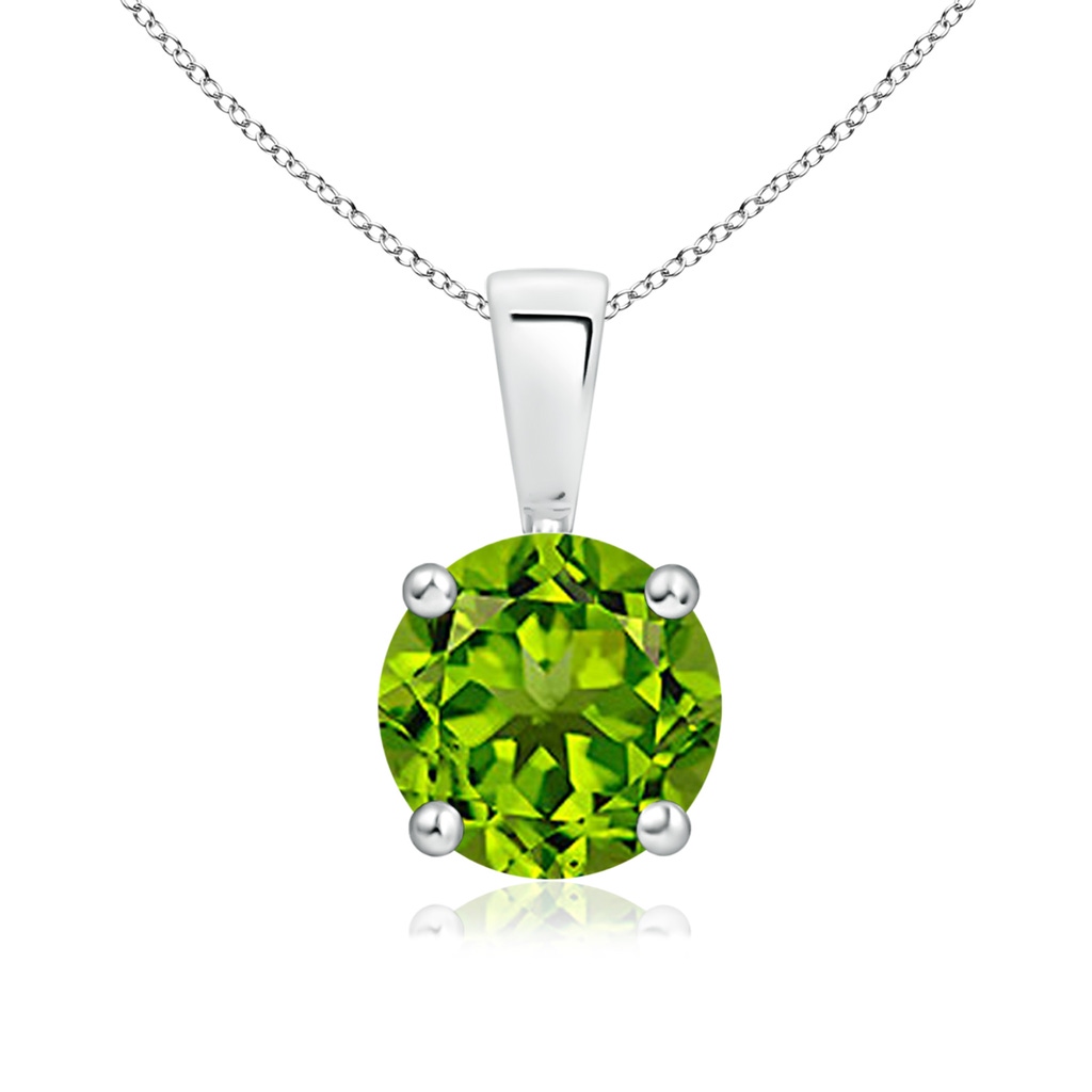 7mm AAAA Classic Round Peridot Solitaire Pendant in White Gold