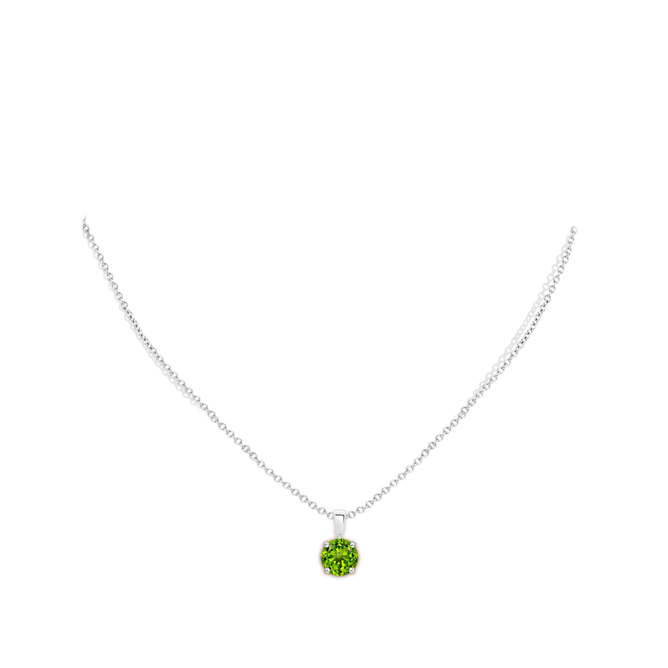 7mm AAAA Classic Round Peridot Solitaire Pendant in White Gold body-neck