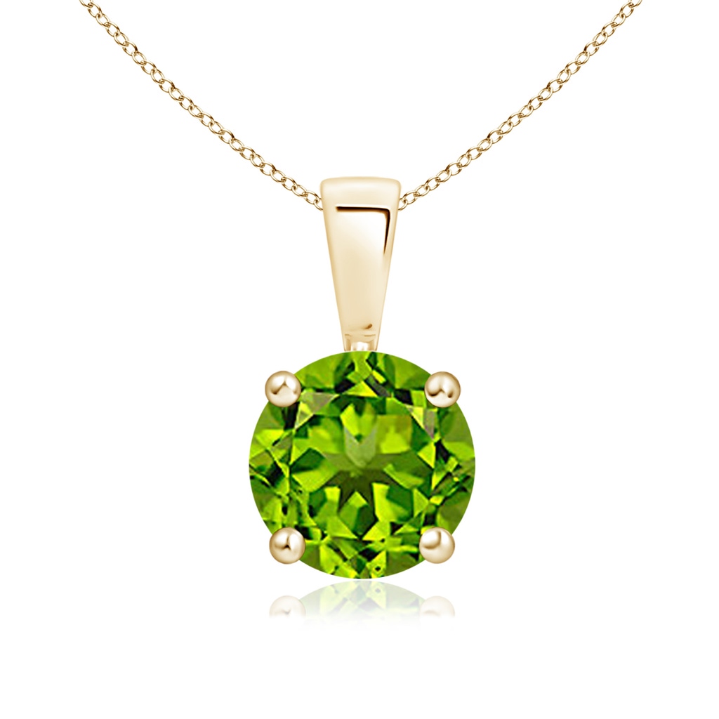 7mm AAAA Classic Round Peridot Solitaire Pendant in Yellow Gold