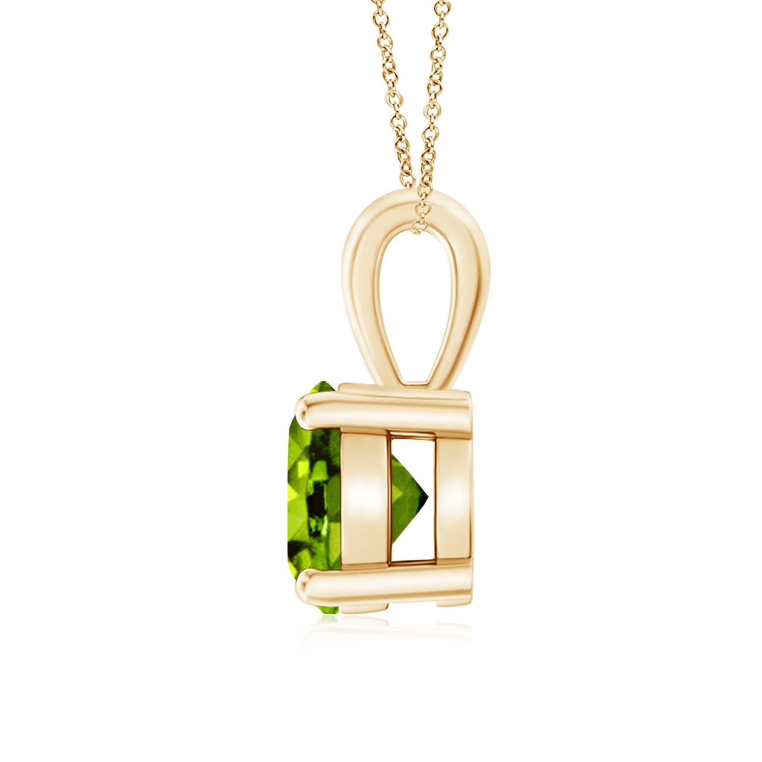 7mm AAAA Classic Prong-Set Round Peridot Solitaire Pendant in Yellow Gold