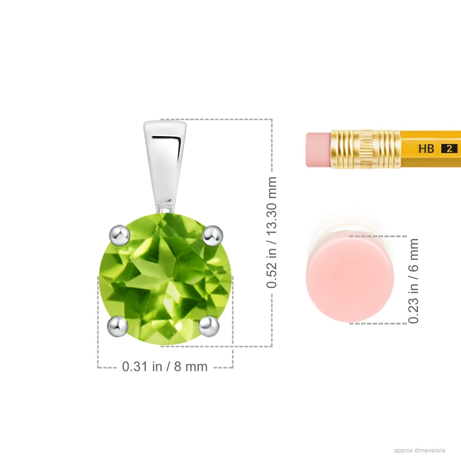 8mm AAA Classic Prong-Set Round Peridot Solitaire Pendant in S999 Silver ruler