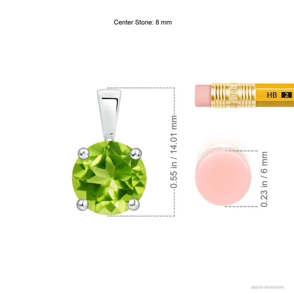 8mm AAA Classic Round Peridot Solitaire Pendant in White Gold Ruler