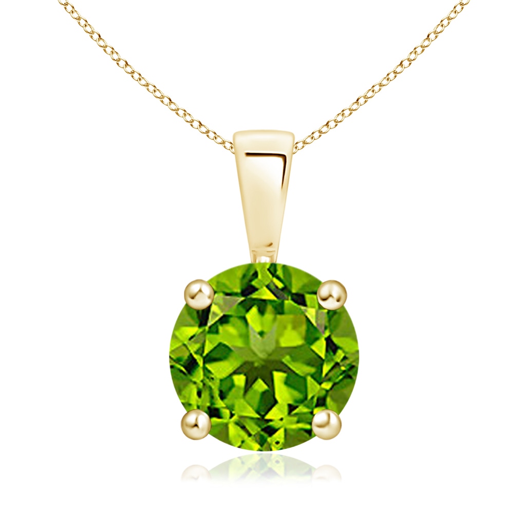 8mm AAAA Classic Round Peridot Solitaire Pendant in 18K Yellow Gold 