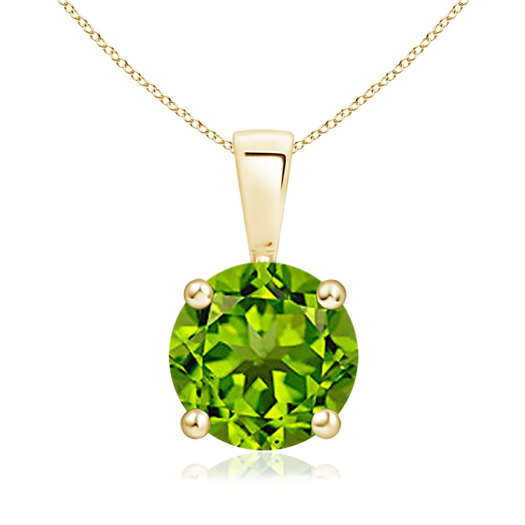 8mm AAAA Classic Round Peridot Solitaire Pendant in 18K Yellow Gold