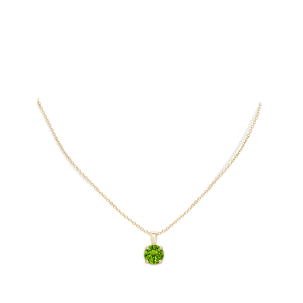 8mm AAAA Classic Round Peridot Solitaire Pendant in 18K Yellow Gold Body-Neck