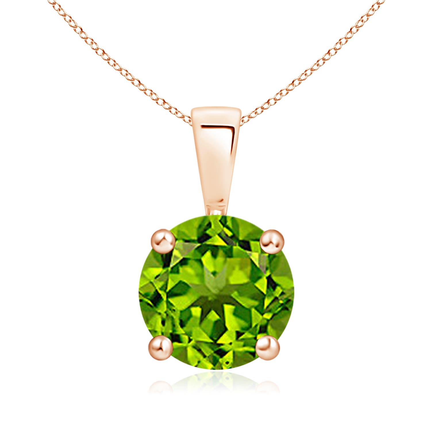 8mm AAAA Classic Prong-Set Round Peridot Solitaire Pendant in Rose Gold