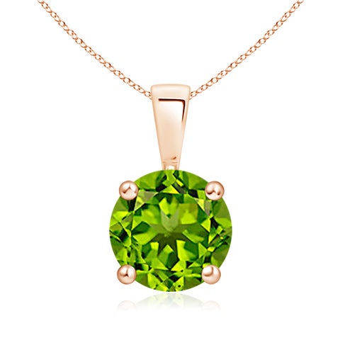 8mm AAAA Classic Prong-Set Round Peridot Solitaire Pendant in Rose Gold