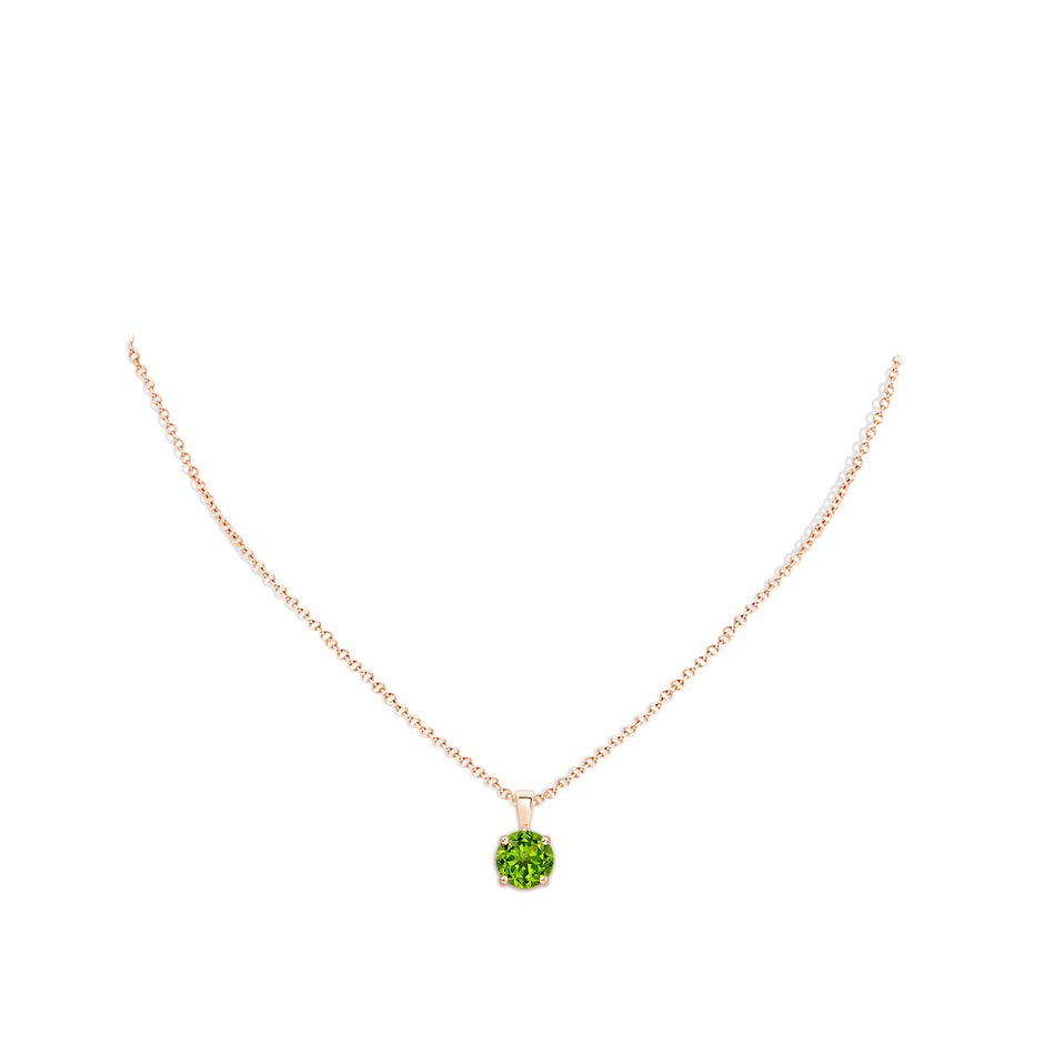 8mm AAAA Classic Prong-Set Round Peridot Solitaire Pendant in Rose Gold pen