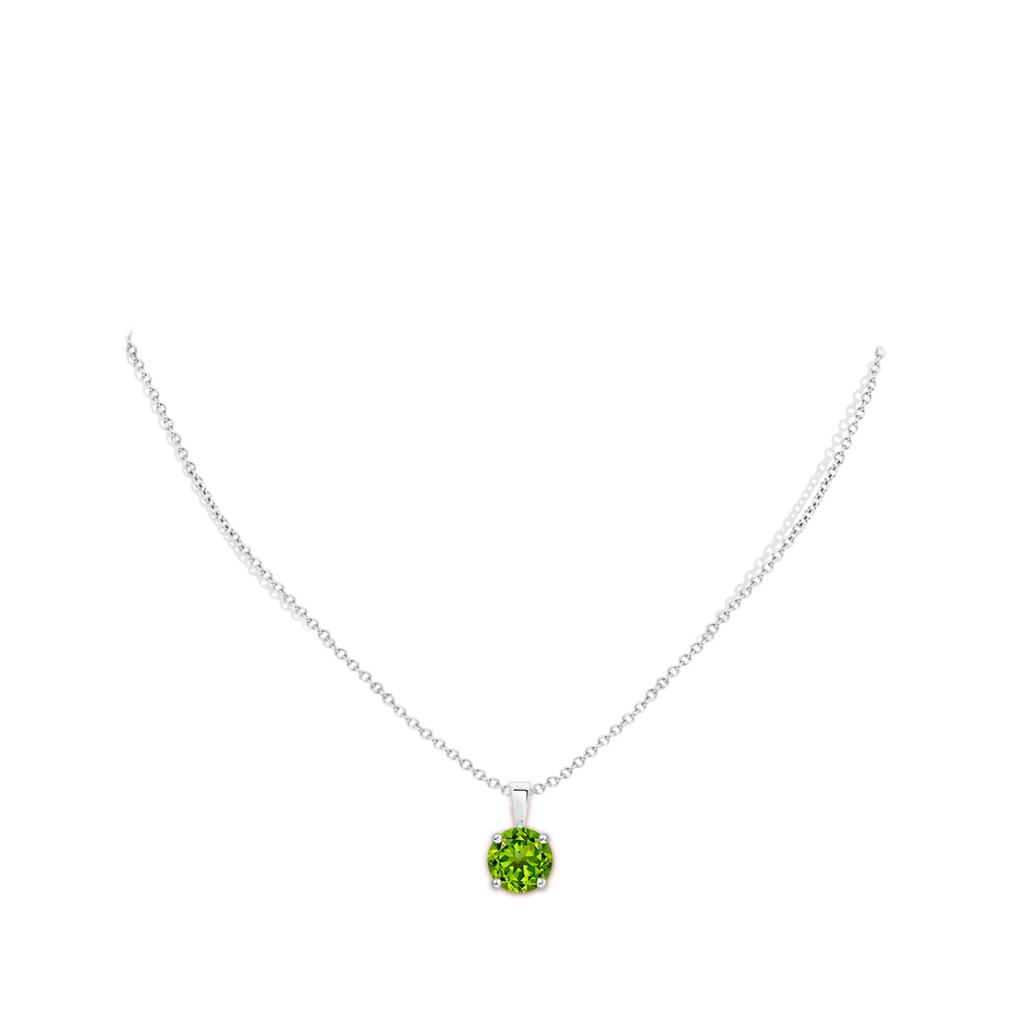 8mm AAAA Classic Round Peridot Solitaire Pendant in White Gold body-neck