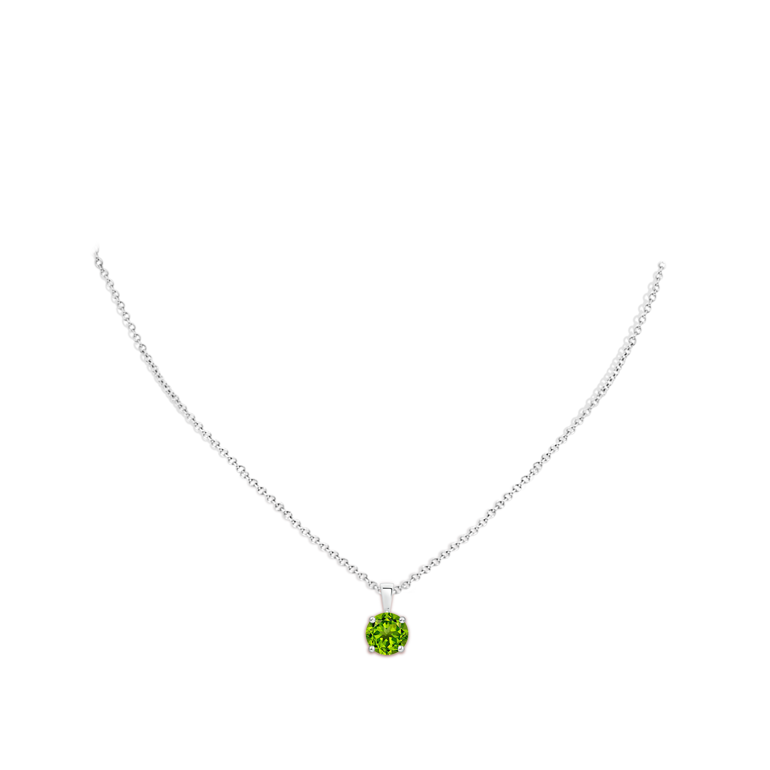 8mm AAAA Classic Prong-Set Round Peridot Solitaire Pendant in White Gold - body_neck