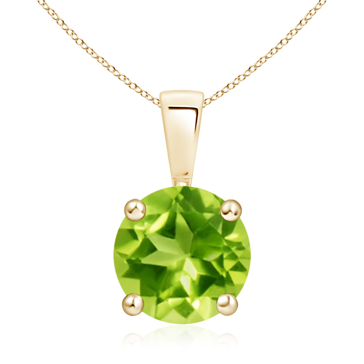 9mm AAA Classic Prong-Set Round Peridot Solitaire Pendant in Yellow Gold