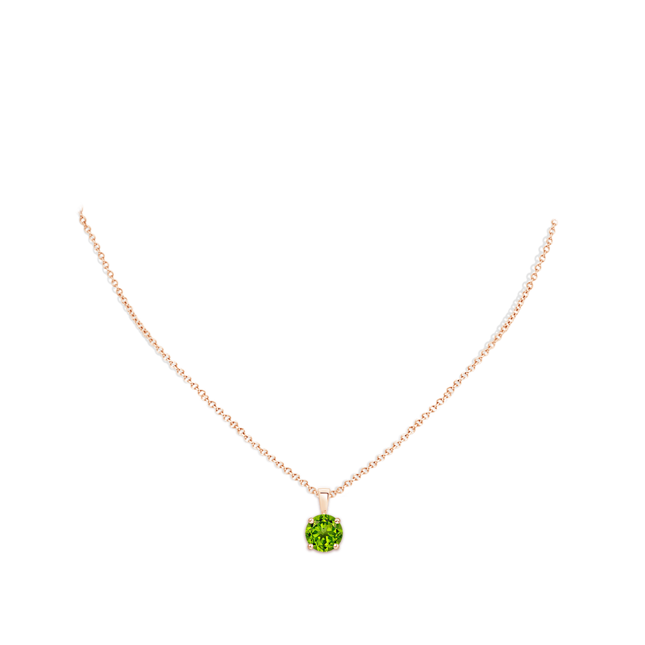 9mm AAAA Classic Prong-Set Round Peridot Solitaire Pendant in Rose Gold pen