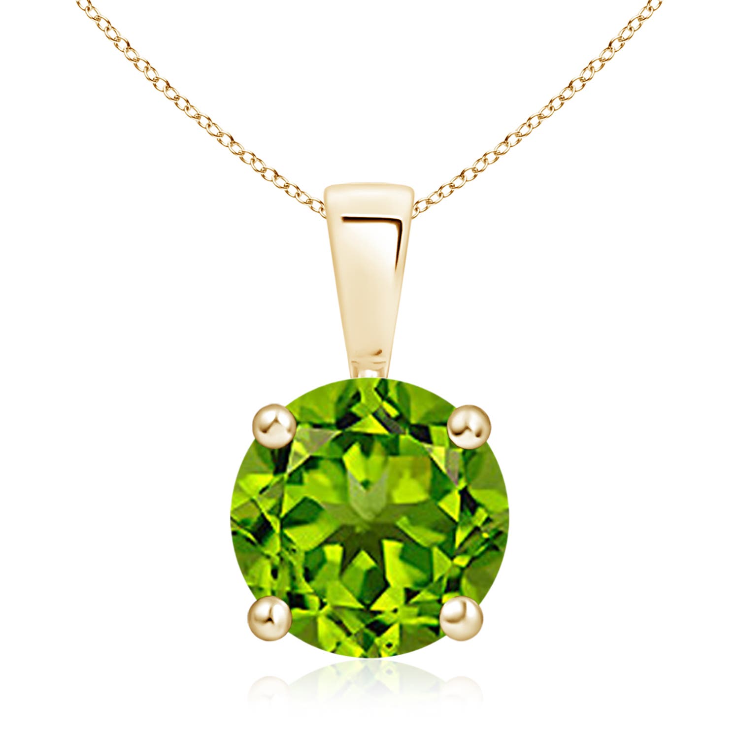 9mm AAAA Classic Prong-Set Round Peridot Solitaire Pendant in Yellow Gold