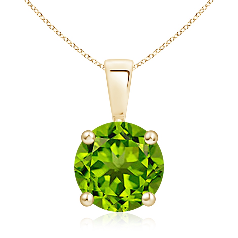 9mm AAAA Classic Prong-Set Round Peridot Solitaire Pendant in Yellow Gold 