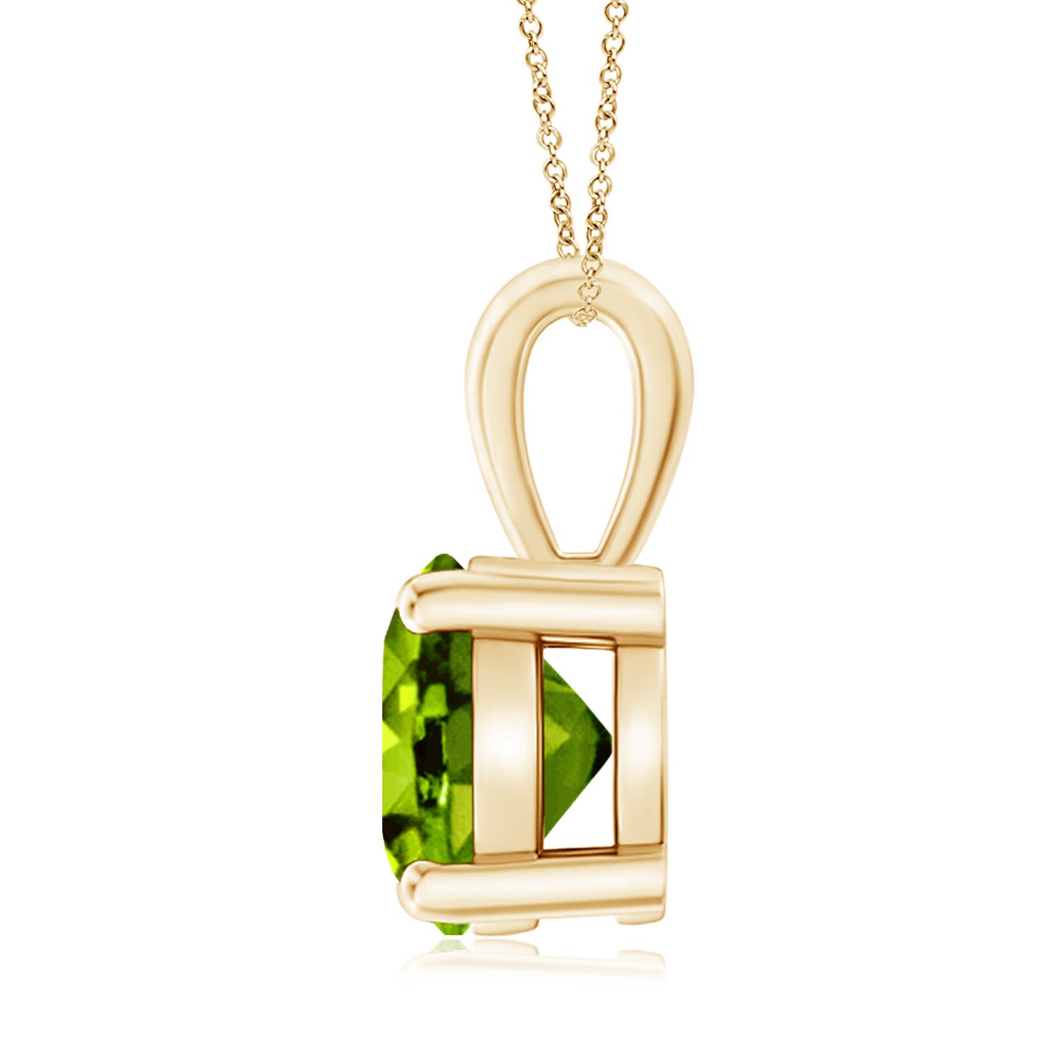 9mm AAAA Classic Prong-Set Round Peridot Solitaire Pendant in Yellow Gold