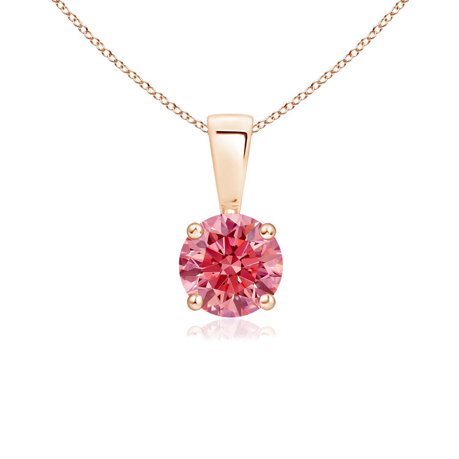 Angara 0.5 CTW Classic Prong-Set Round Fancy Intense Pink Diamond Solitaire Pendant in 14K Rose Gold