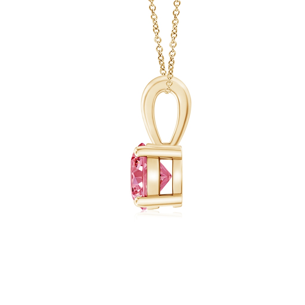 5.1mm AAAA Classic Prong-Set Round Fancy Intense Pink Diamond Solitaire Pendant in Yellow Gold - side 199
