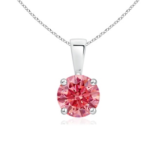 6.4mm AAAA Classic Prong-Set Round Fancy Intense Pink Diamond Solitaire Pendant in P950 Platinum