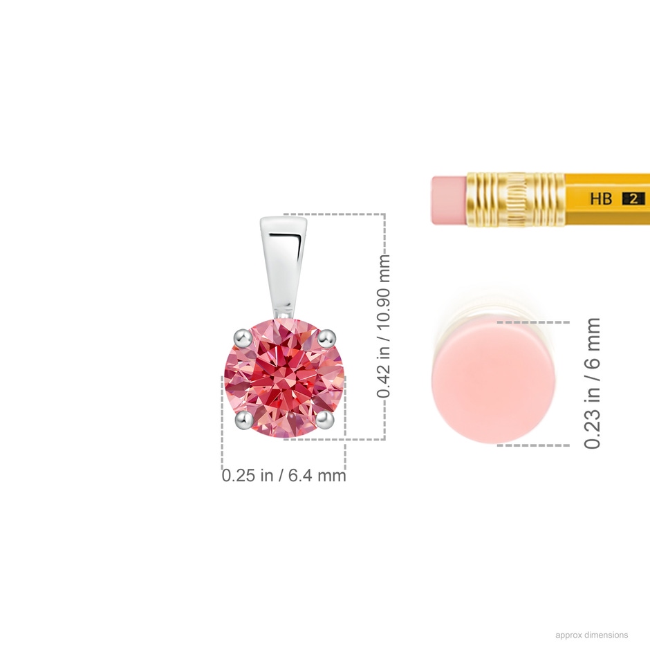 6.4mm AAAA Classic Prong-Set Round Fancy Intense Pink Diamond Solitaire Pendant in P950 Platinum ruler