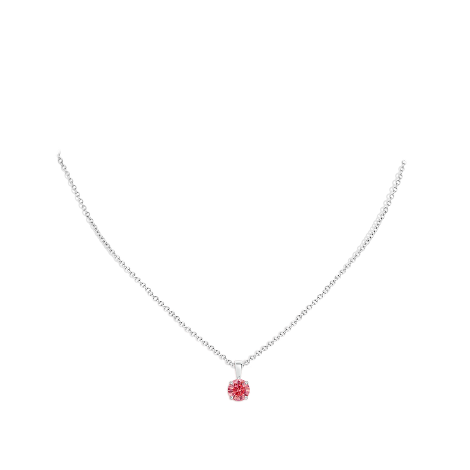 6.4mm AAAA Classic Prong-Set Round Fancy Intense Pink Diamond Solitaire Pendant in P950 Platinum pen
