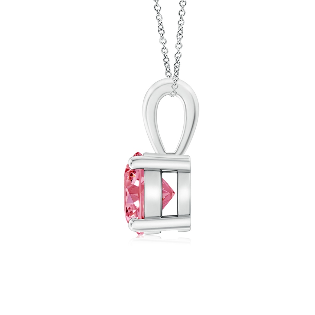 6.4mm AAAA Classic Prong-Set Round Fancy Intense Pink Diamond Solitaire Pendant in White Gold - side 199