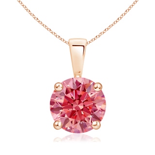 8.1mm AAAA Classic Prong-Set Round Fancy Intense Pink Diamond Solitaire Pendant in Rose Gold