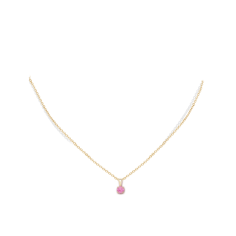 4mm A Classic Prong-Set Round Pink Sapphire Solitaire Pendant in Yellow Gold pen