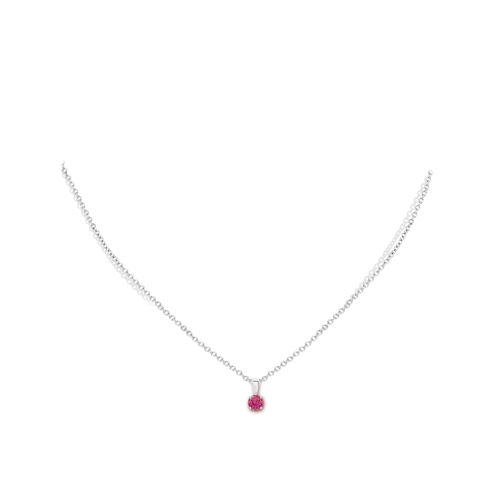 4mm AAAA Classic Round Pink Sapphire Solitaire Pendant in P950 Platinum Body-Neck