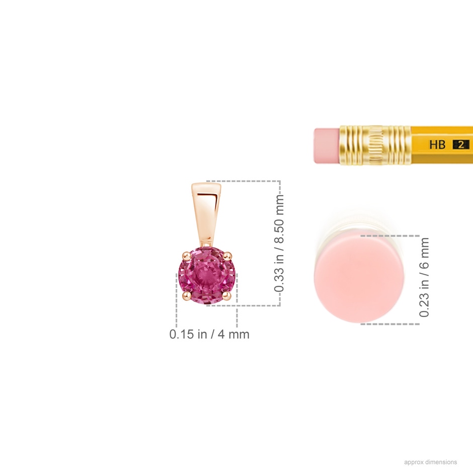 4mm AAAA Classic Prong-Set Round Pink Sapphire Solitaire Pendant in Rose Gold ruler