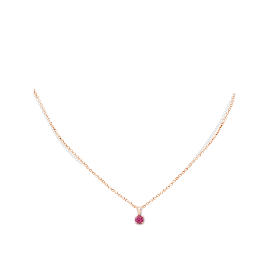 4mm AAAA Classic Prong-Set Round Pink Sapphire Solitaire Pendant in Rose Gold pen