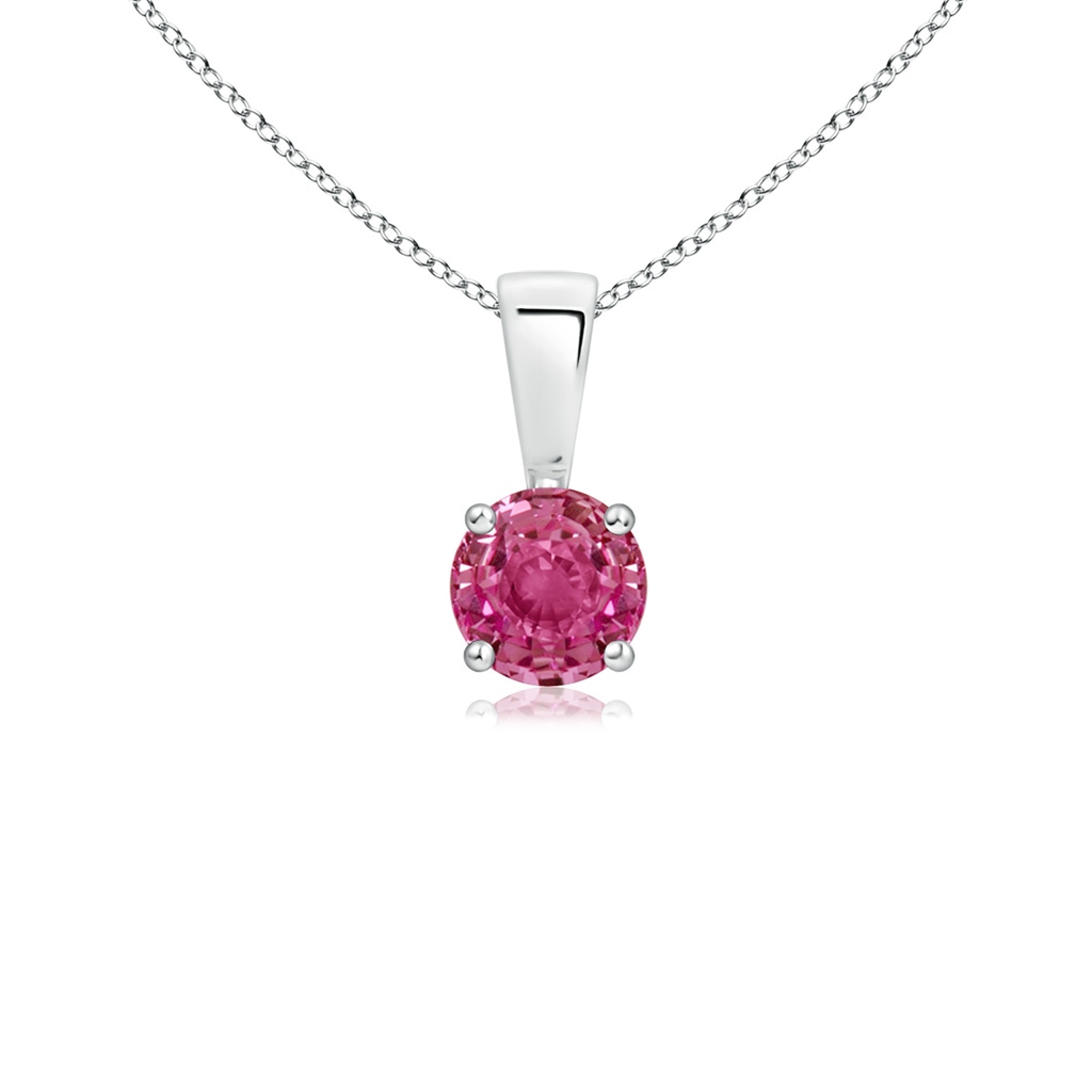 4mm AAAA Classic Round Pink Sapphire Solitaire Pendant in S999 Silver