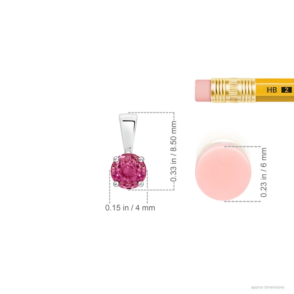 4mm AAAA Classic Prong-Set Round Pink Sapphire Solitaire Pendant in S999 Silver ruler
