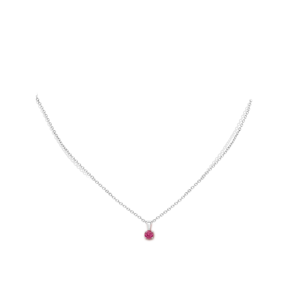 4mm AAAA Classic Prong-Set Round Pink Sapphire Solitaire Pendant in S999 Silver pen