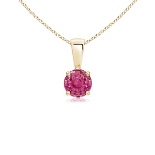 4mm AAAA Classic Round Pink Sapphire Solitaire Pendant in Yellow Gold