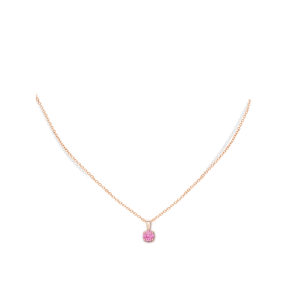 5mm A Classic Prong-Set Round Pink Sapphire Solitaire Pendant in Rose Gold pen