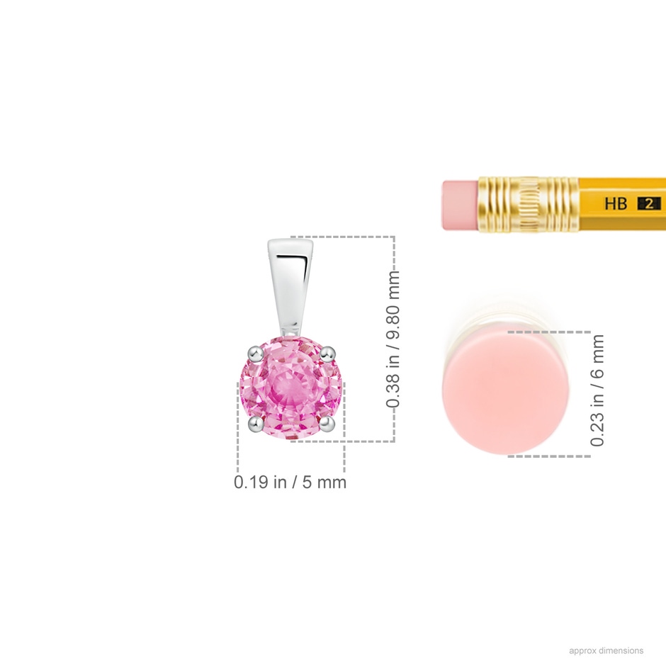 5mm A Classic Prong-Set Round Pink Sapphire Solitaire Pendant in White Gold ruler