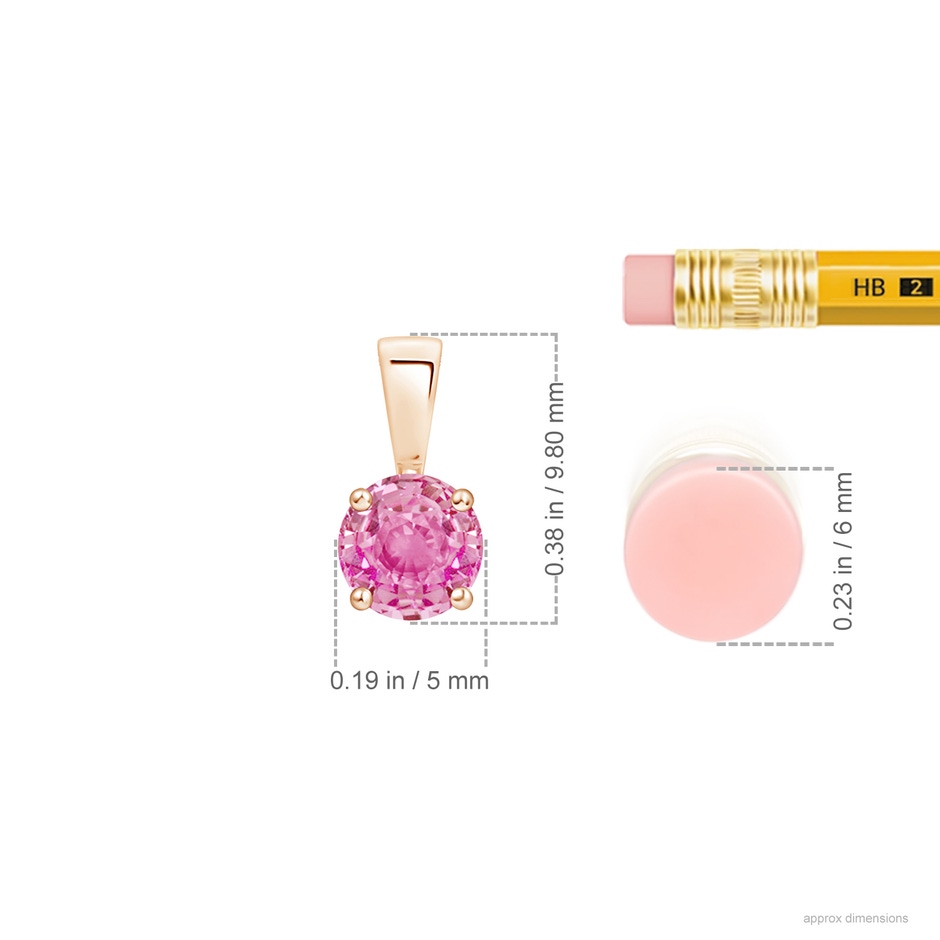 5mm AA Classic Prong-Set Round Pink Sapphire Solitaire Pendant in Rose Gold ruler