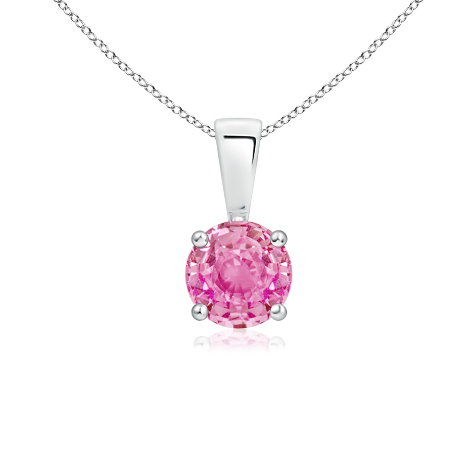 5mm AA Classic Prong-Set Round Pink Sapphire Solitaire Pendant in S999 Silver 