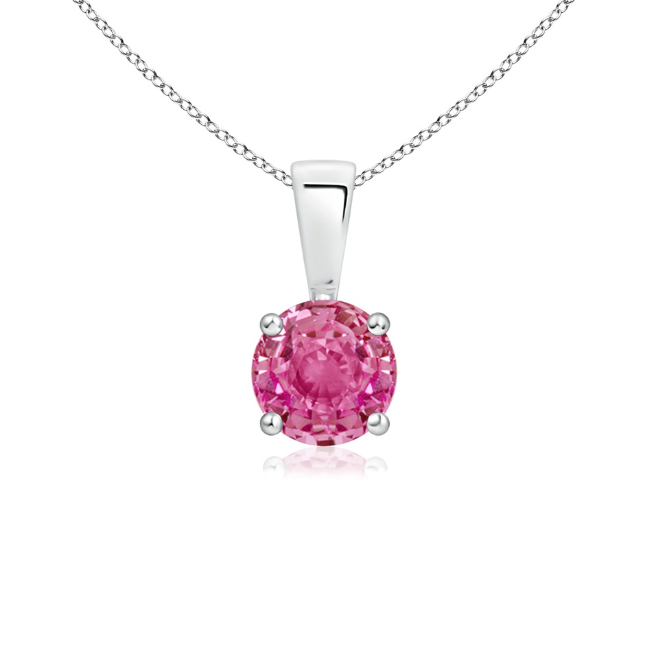 5mm AAA Classic Prong-Set Round Pink Sapphire Solitaire Pendant in S999 Silver 