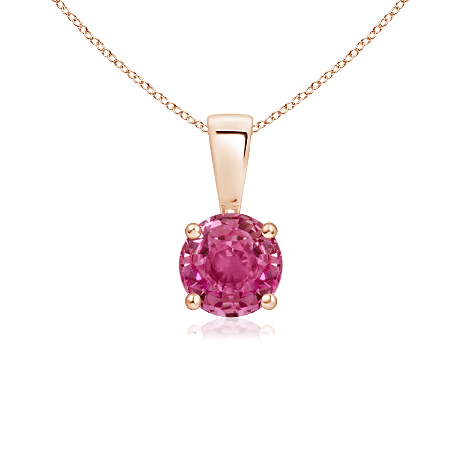 5mm AAAA Classic Prong-Set Round Pink Sapphire Solitaire Pendant in Rose Gold 