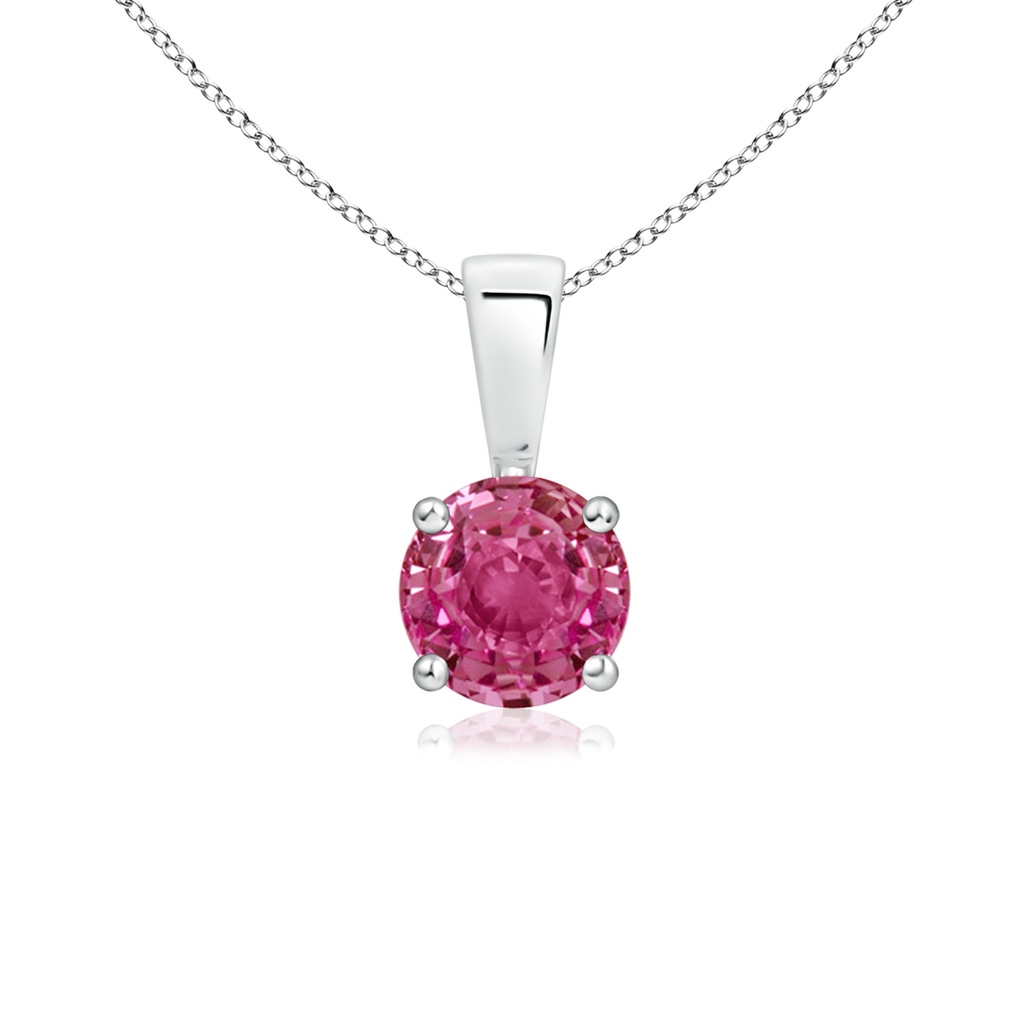 5mm AAAA Classic Round Pink Sapphire Solitaire Pendant in White Gold