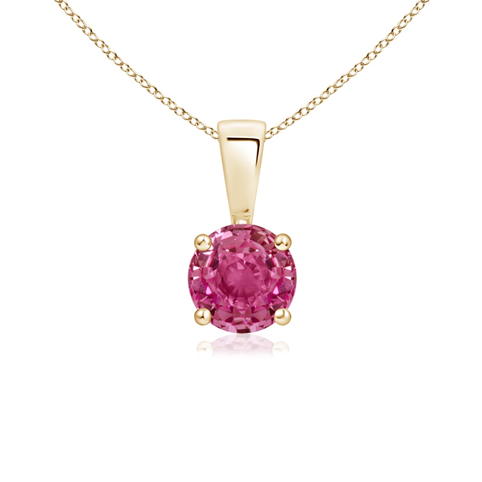 5mm AAAA Classic Round Pink Sapphire Solitaire Pendant in Yellow Gold 