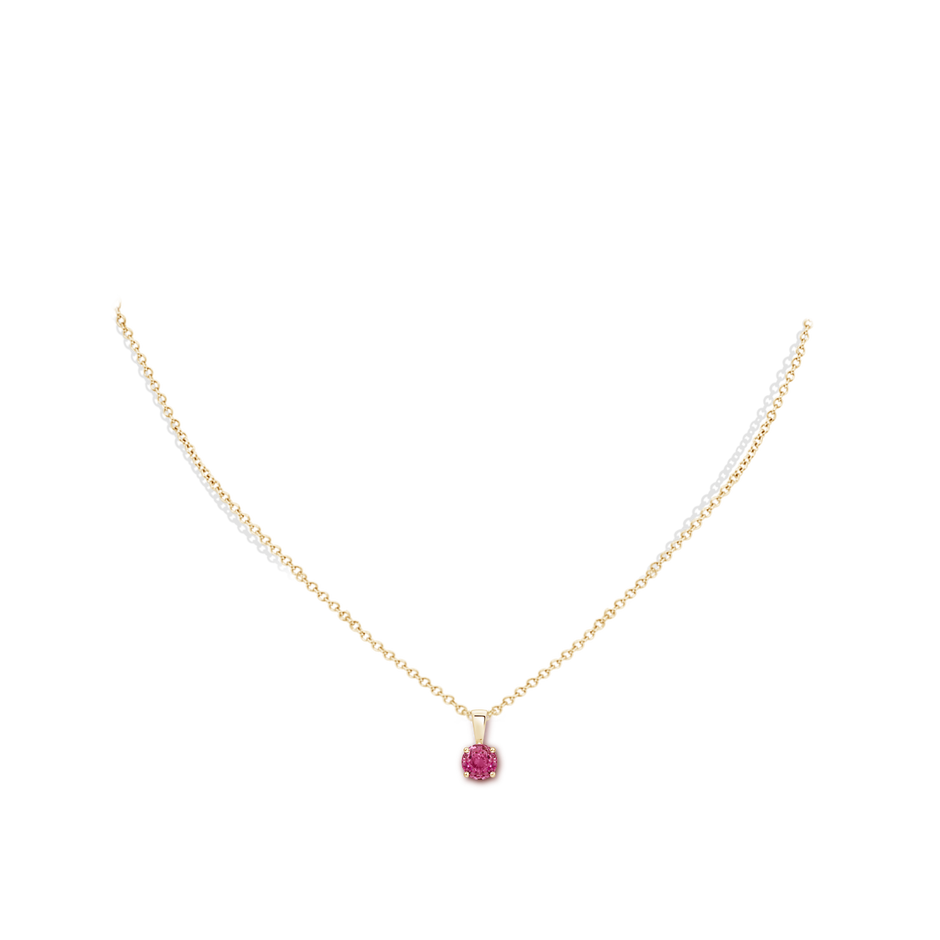 5mm AAAA Classic Round Pink Sapphire Solitaire Pendant in Yellow Gold body-neck